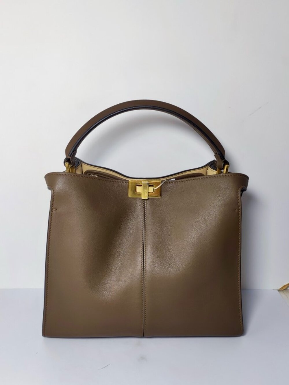 Fendi Peekaboo X-Lite Chocolate Brown Calfskin Tote Handbag